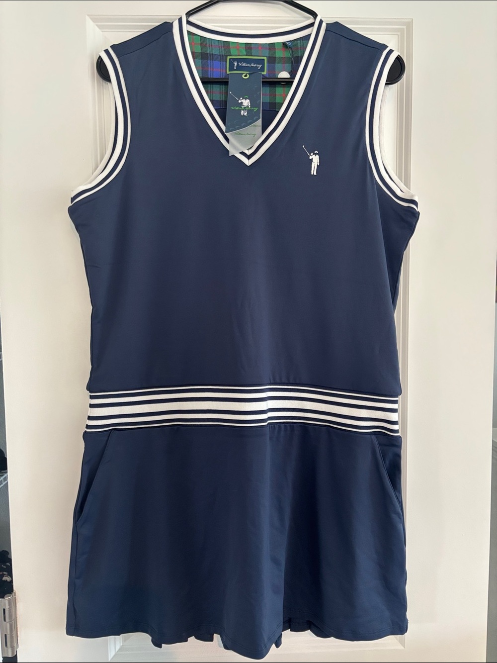 William Murray Golf Navy Sleeveless Tennis Dress with White Trim